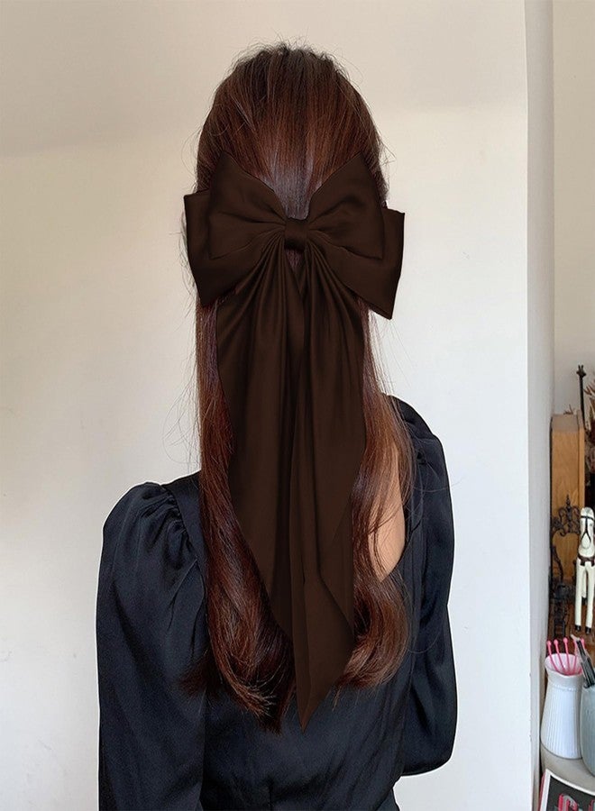 TULOBI Hair Bows for Women Girls - Silky Satin Ribbon Bow Hair Clip with Long Tail Ribbons - Vintage Hair Accessories (Brown,1Pcs) - Image 5